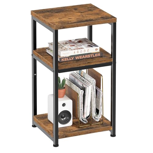 3-Tier Side Table with Storage Shelf, Rustic Brown Nightstand for Living Room