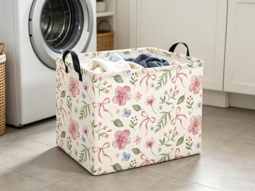 Rectangular Decorative Storage Basket with Bowknot for Kids Toy Organizer