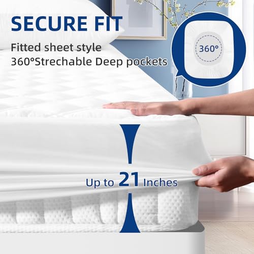 MEELUS Waterproof Queen Mattress Protector - Deep Pocket 8"-21" Pad