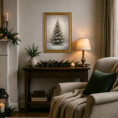 YBNBQG Christmas Tree Vintage Winter Snow Framed Canvas Wall Art 16x24 in - 24L x 16W