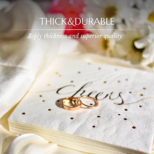 Gold 50-Pack Disposable Cocktail Napkins - White & Gold 3-Ply Party Accessories