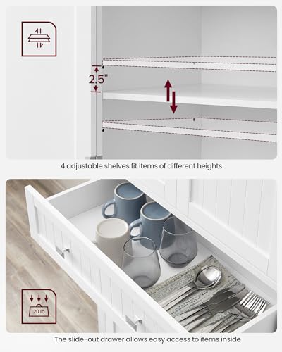 Freestanding Tall Kitchen Pantry Cabinet with Drawer & Door Shelves - White