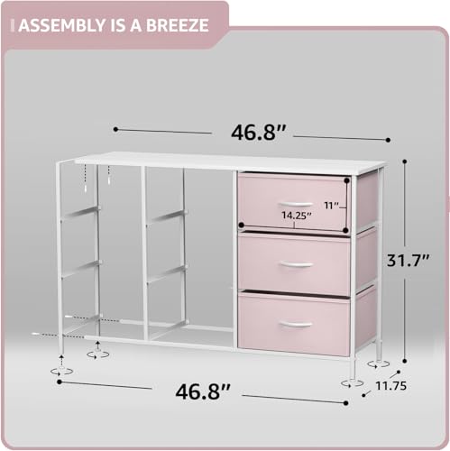 9-Drawer Fabric Dresser with Wood Top, Pink Storage Chest for Bedroom Nursery