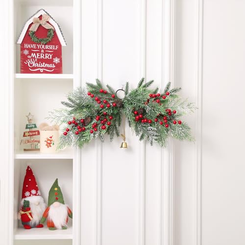 SHACOS 26 Inch Artificial Christmas Cedar Swag with Red Berries - Green Variant