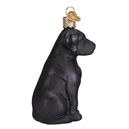 Black Labrador Dog Hand-Painted Blown Glass Christmas Tree Ornament
