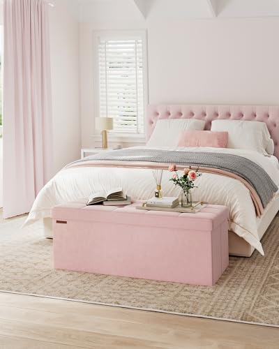 Foldable Storage Ottoman Bench - 43" Velvet Tufted End of Bed Chest