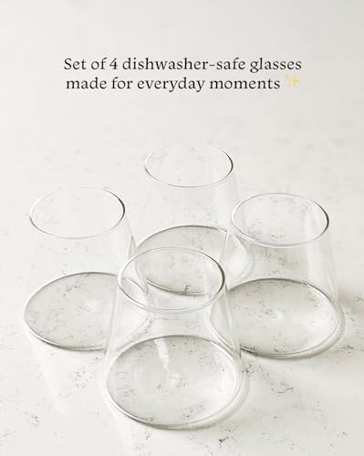 MWM Crystal Clear Glass Cups Set of 4 - 360ml Drinkware for Water & Juices