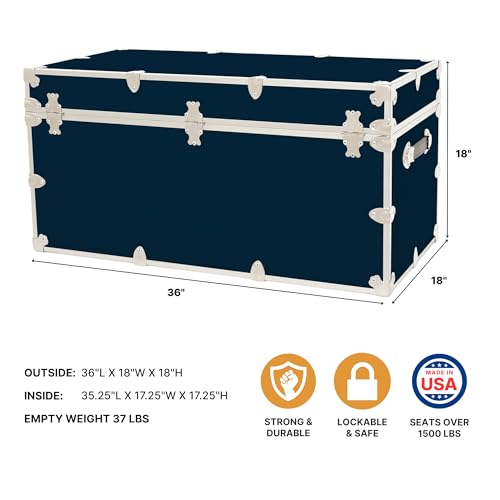 XXL Classic Storage Trunk with Wheels, 36-Inch Heavy-Duty Dorm Chest Bench