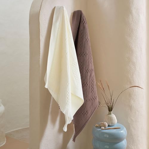 Boho Decorative Hand Towels, 100% Cotton Absorbent Towel Set - 14"x30" (2 Pack)