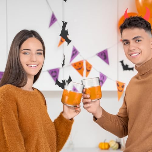 4-Piece Stemless Pumpkin Icon Glass Cup Set - 14oz Fall Drinkware