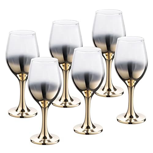Vikko Decor Gold Ombre Wine Glasses: 14 Ounce Fancy Stemmed Wine Glasses Durable & Dishwasher Safe Great Gift Idea Set of 6 Decorative Goblets