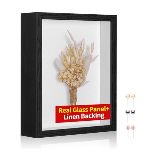 8x10 Black Shadow Box Frame with Real Glass Panel & Linen Backing