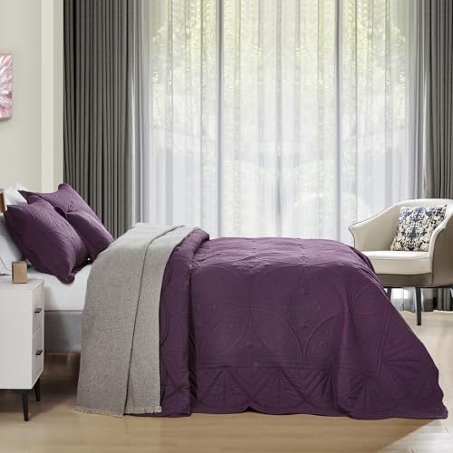 DaisyHuang Oversized Queen Bedspread Set - 5-Piece Reversible Coverlet, Purple