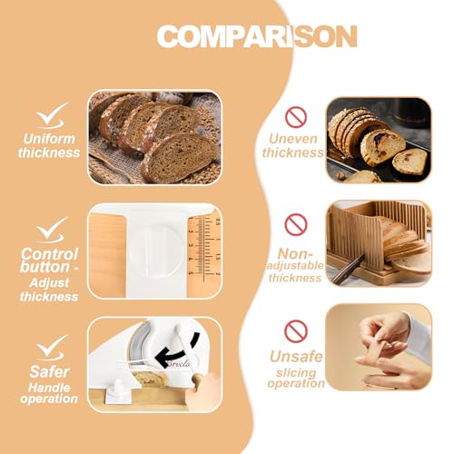 Adjustable Manual Bread Slicer with Wood Base and Suction Cups
