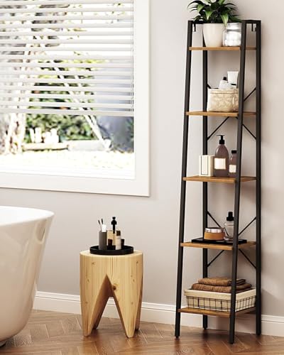 5-Tier Industrial Ladder Shelf, Freestanding Corner Storage Bookcase