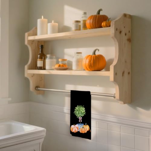 Tzhim Fall Pumpkin Kitchen Hand Towels with Bowknot - 16x24in Decorative Tea Towels