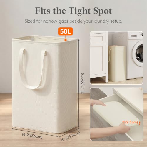 Lifewit Slim Laundry Hamper, 50L Narrow Collapsible Basket with Handles
