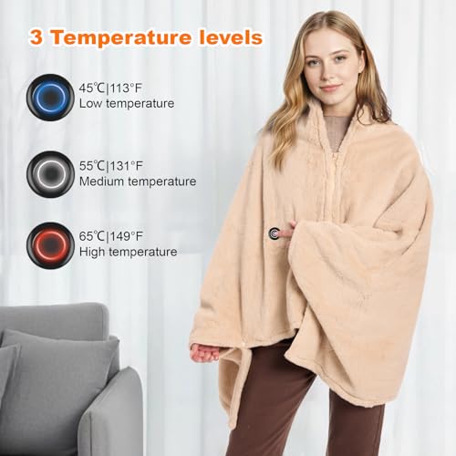 Cordless Wearable Heated Throw Blanket with 20000mAh Battery & 6 Zones
