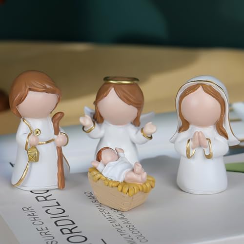 12-Piece Mini Nativity Scene Set - Faceless Resin Christmas Figurines