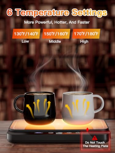 Misby Black Coffee Mug Warmer 50W with 6-Temp Settings, Auto Shut-Off & Timer