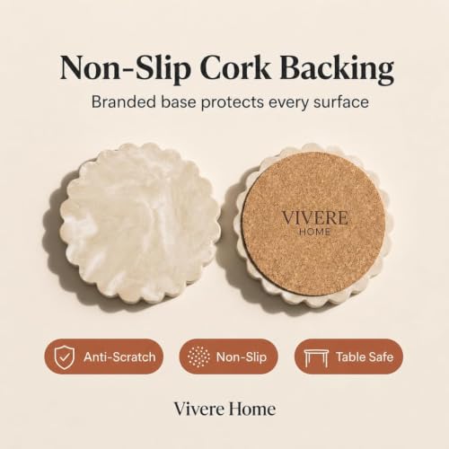 Vivere Home Concrete Stone Coasters Set of 4 - Non-Slip Drink Protectors for Coffee & Drinks