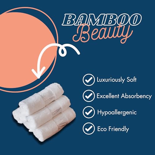 Luxury Bamboo & Turkish Cotton Face Wash Cloths Set of 6 - Soft, Absorbent & Gentle