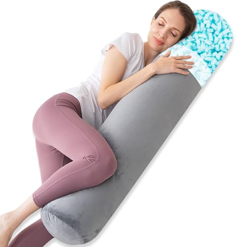 Memory Foam Round Body Pillow - 47x7.87 Inches Velvet Cover