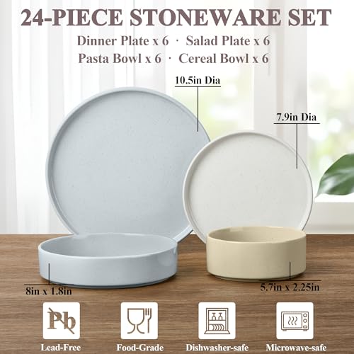 Herogo Speckled Multicolor 24-Piece Dinnerware Set for 6 - Stoneware Plates & Bowls