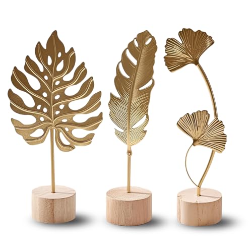 Gold Leaf Sculpture Table Decor, Modern Metal Botanical Shelf Statue