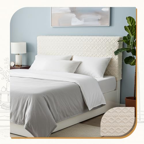 Queen Size Jacquard Bed Headboard Cover - White Dustproof Protector