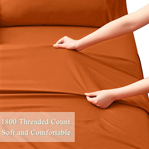 Extra Deep Pocket Queen Fitted Sheet, Burnt Orange, Fits 18-24 Inch Mattress