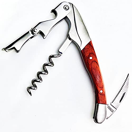 Gajing Waiter Corkscrew - Professional Wine Opener with Rosewood Handle, Double-Hinged, Multi-Function Bar Tool