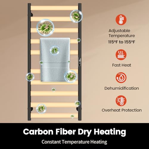 10-Bar Electric Towel Warmer Rack with Timer, Wall Mounted Stainless Steel