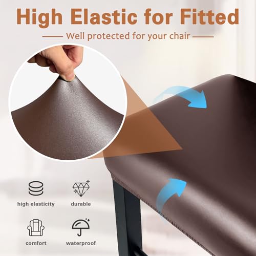 Rectangular PU Leather Bar Stool Covers - Waterproof & Stretchy (2 PCS, Coffee)