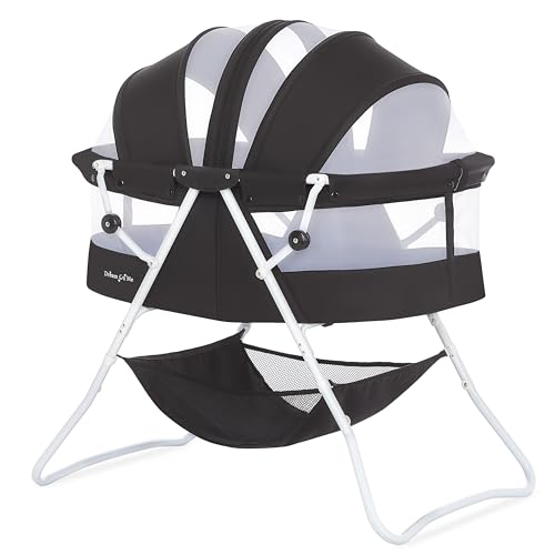 Portable Lightweight Baby Bassinet with Double Canopy & Storage Basket
