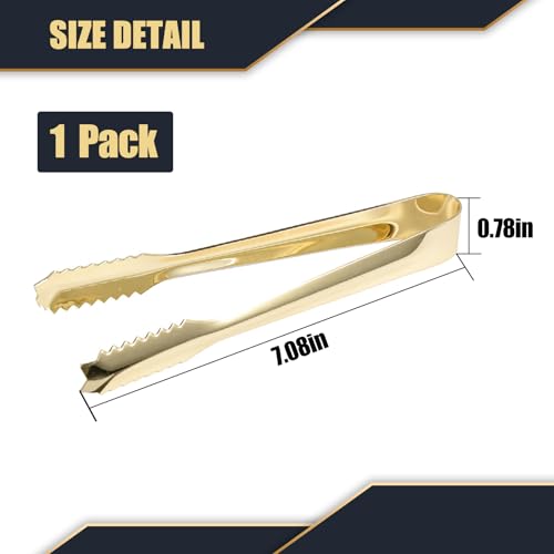 Gold Ice Tongs 7'' Stainless Steel Serving Ice Clamps for Bar & Kitchen