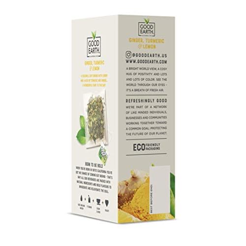 Good Earth Sensorial Blend Flavored Herbal Tea Ginger, Turmeric and Lemon, No Artificial Color, No Preservatives, 15 Bag (Pack of 5)