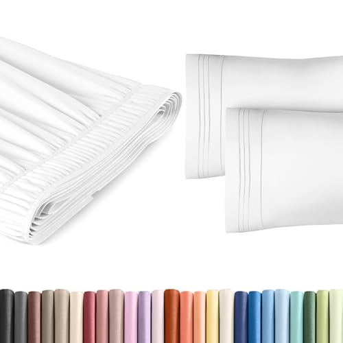 Twin Size Wrap Around Bed Skirt and 2 Pillowcase Set - 12 Inch Drop White