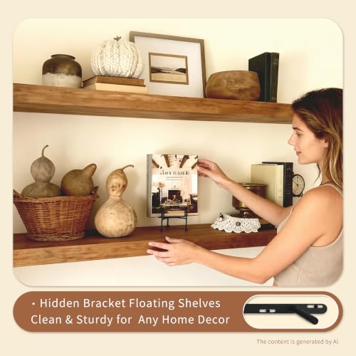 36-Inch Solid Walnut Floating Shelves, Rustic Wood Wall Shelves - Set of 2