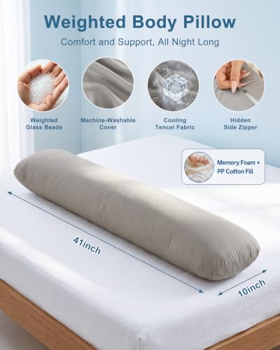 Weighted Body Pillow 6.5lbs Cooling Support for Side Sleepers | 41" x 10"