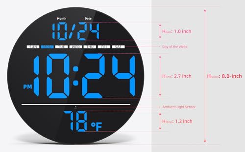 8-Inch Digital LED Wall Clock with Temperature, Date & Auto-Brightness