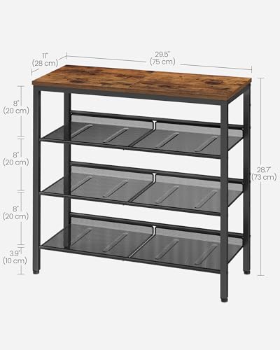 4-Tier Industrial Shoe Rack with Adjustable Shelves, Rustic Brown