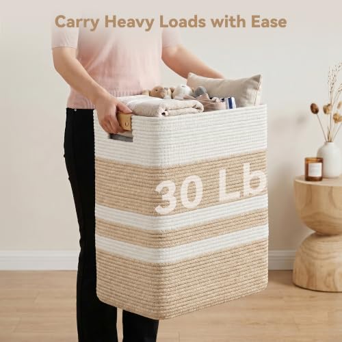 Nunsino 75L Cotton Rope Laundry Basket with Leather Handles – Large Storage Hamper
