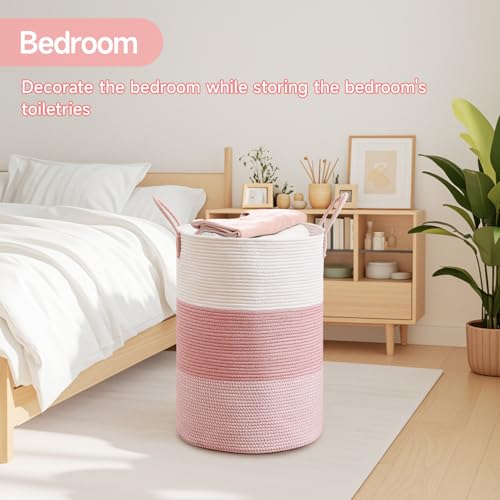 80L Large Cotton Rope Laundry Basket - Decorative Pink Storage Bin