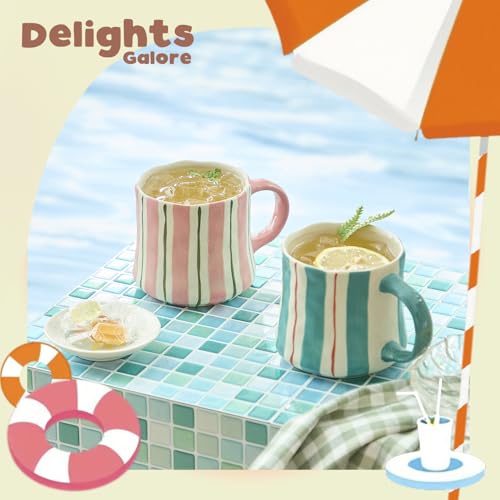 Green & Pink 2-Pack Ceramic Coffee Mugs Set of 2, 12oz Stackable Tea & Coffee Cups