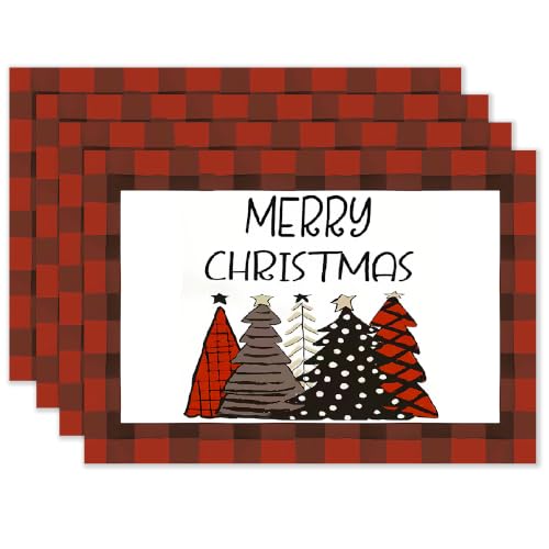 Niviy Red Christmas Tree Placemats Set of 4 12x18 Inches Holiday Table Decor