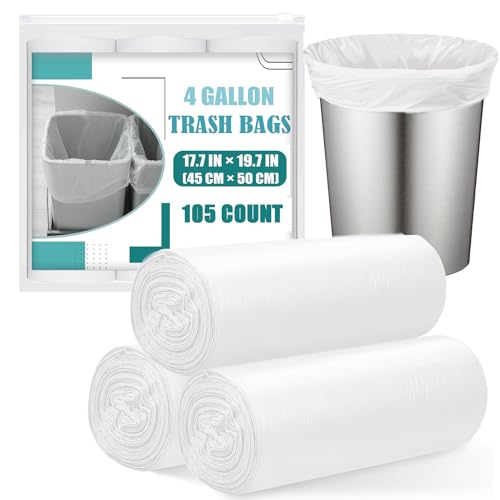 Small Trash Bags 4 Gallon - 105 Count Unscented White Garbage Liners