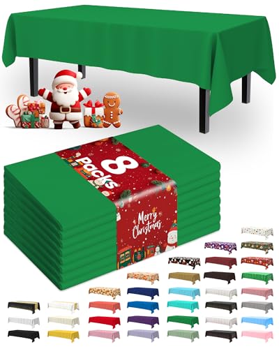 Pureegg 8 Pack 54 x 108 Inch Green Disposable Plastic Tablecloth - Rectangle