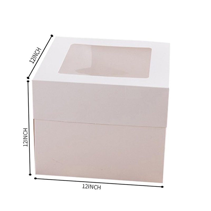 KoberrLi 2 Pack Cake Boxes with Ribbons 12x12x12 inch Tall Large White Bakery Square Cake Boxes with Window for Weddings Birthdays Decorating