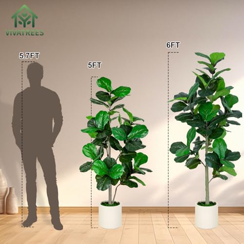 6FT Fiddle Leaf Fig Artificial Tree with White Planter - Indoor/Outdoor Faux Plant